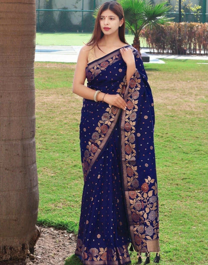Blue Silk Woven Saree | Sudathi