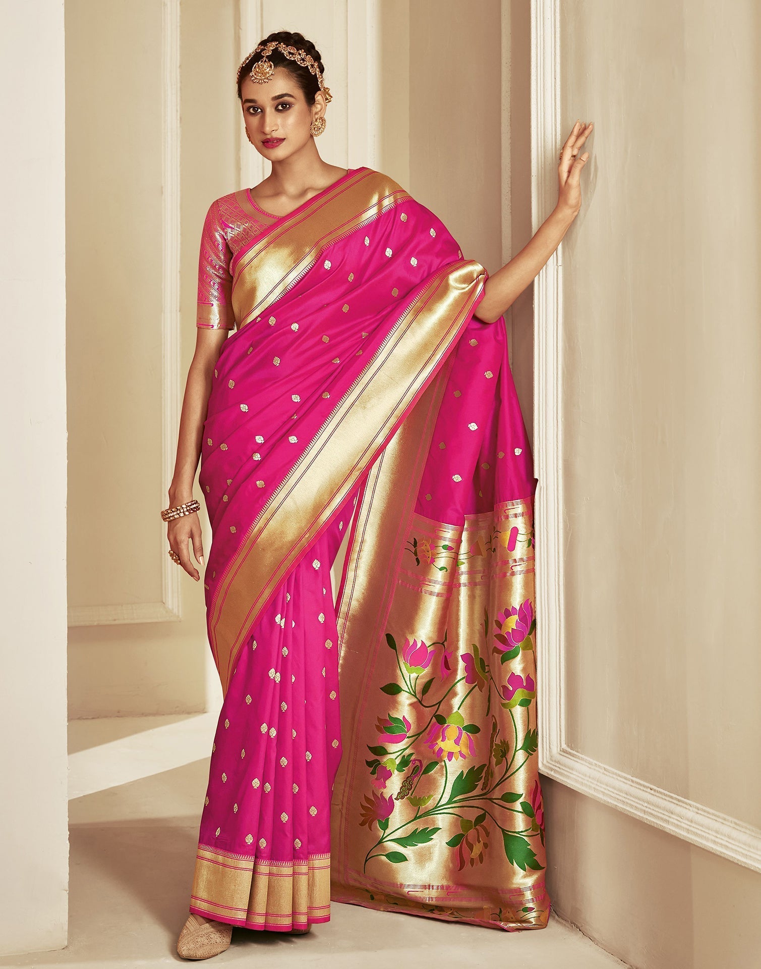 Rani Pink Paithani Silk Saree | Leemboodi