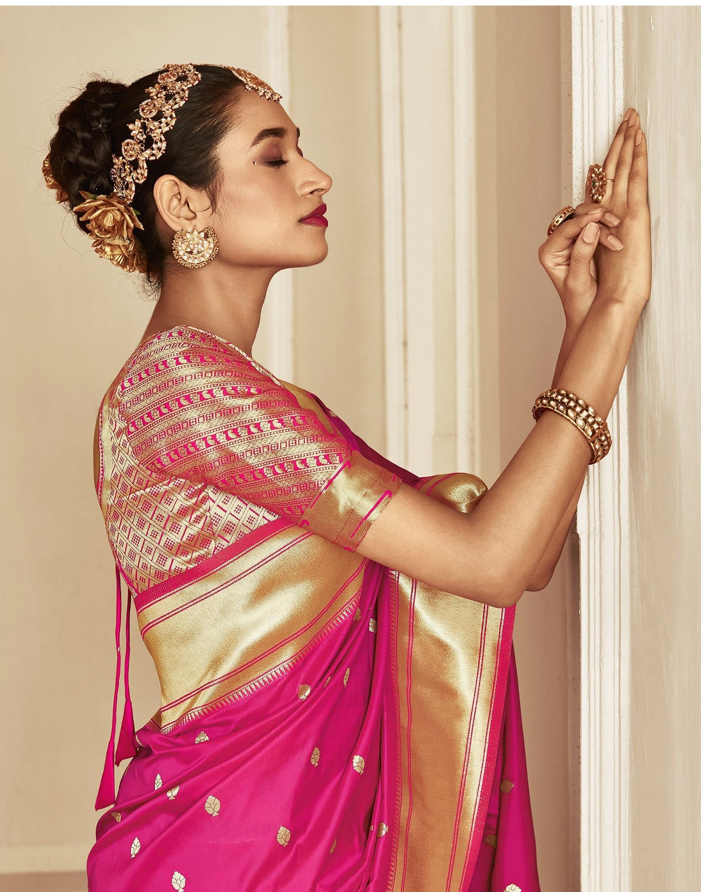 Rani Pink Paithani Silk Saree | Leemboodi