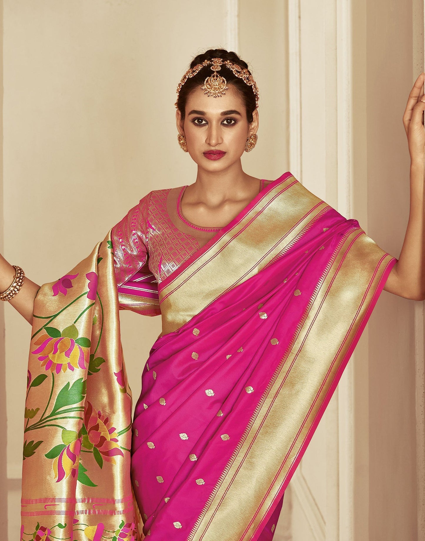 Rani Pink Paithani Silk Saree | Leemboodi