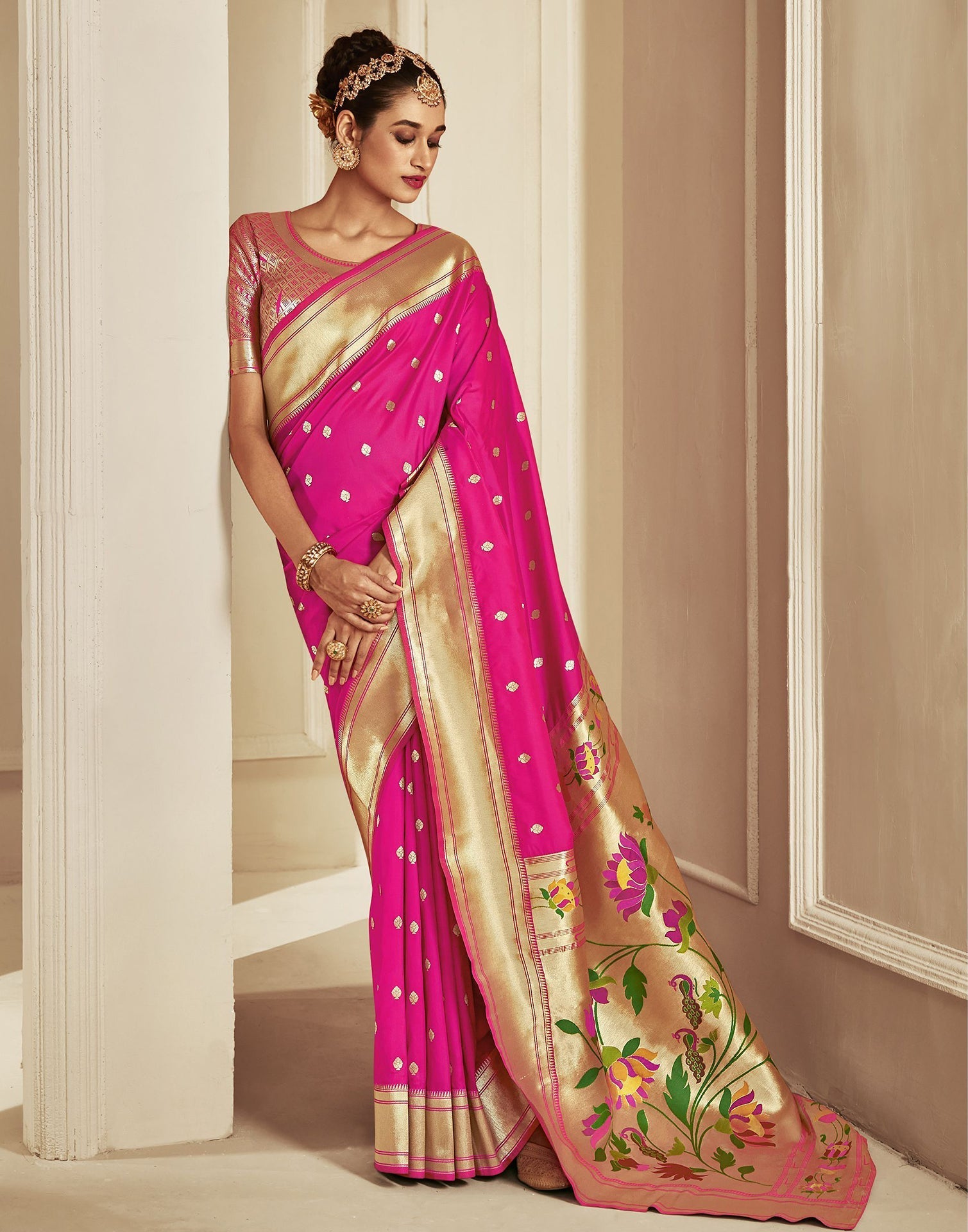 Rani Pink Paithani Silk Saree | Leemboodi