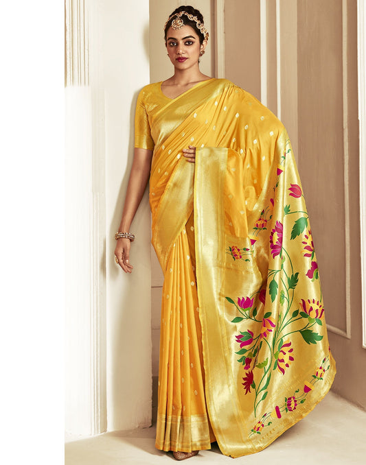 Yellow Paithani Silk Saree | Leemboodi