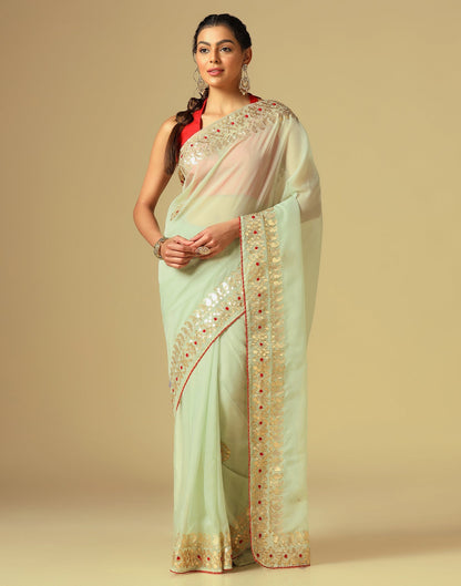 Light Green Silk Embroidery Saree | Leemboodi