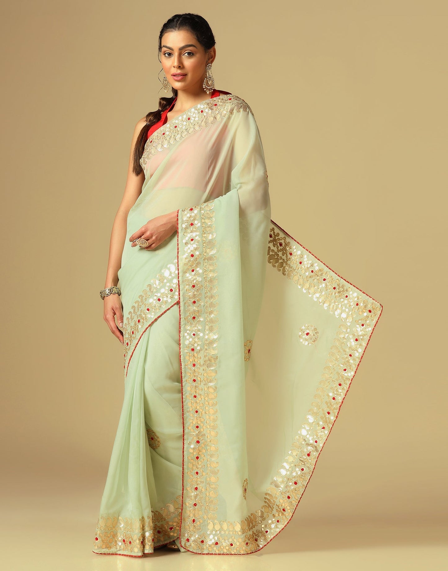 Light Green Silk Embroidery Saree | Leemboodi