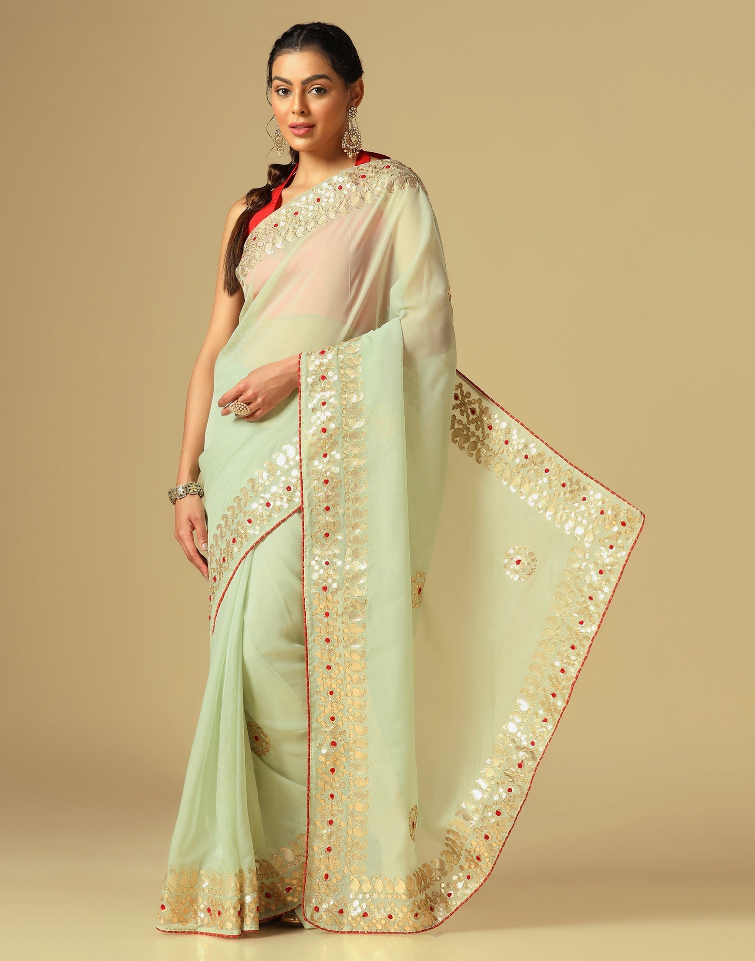 Light Green Silk Embroidery Saree | Leemboodi