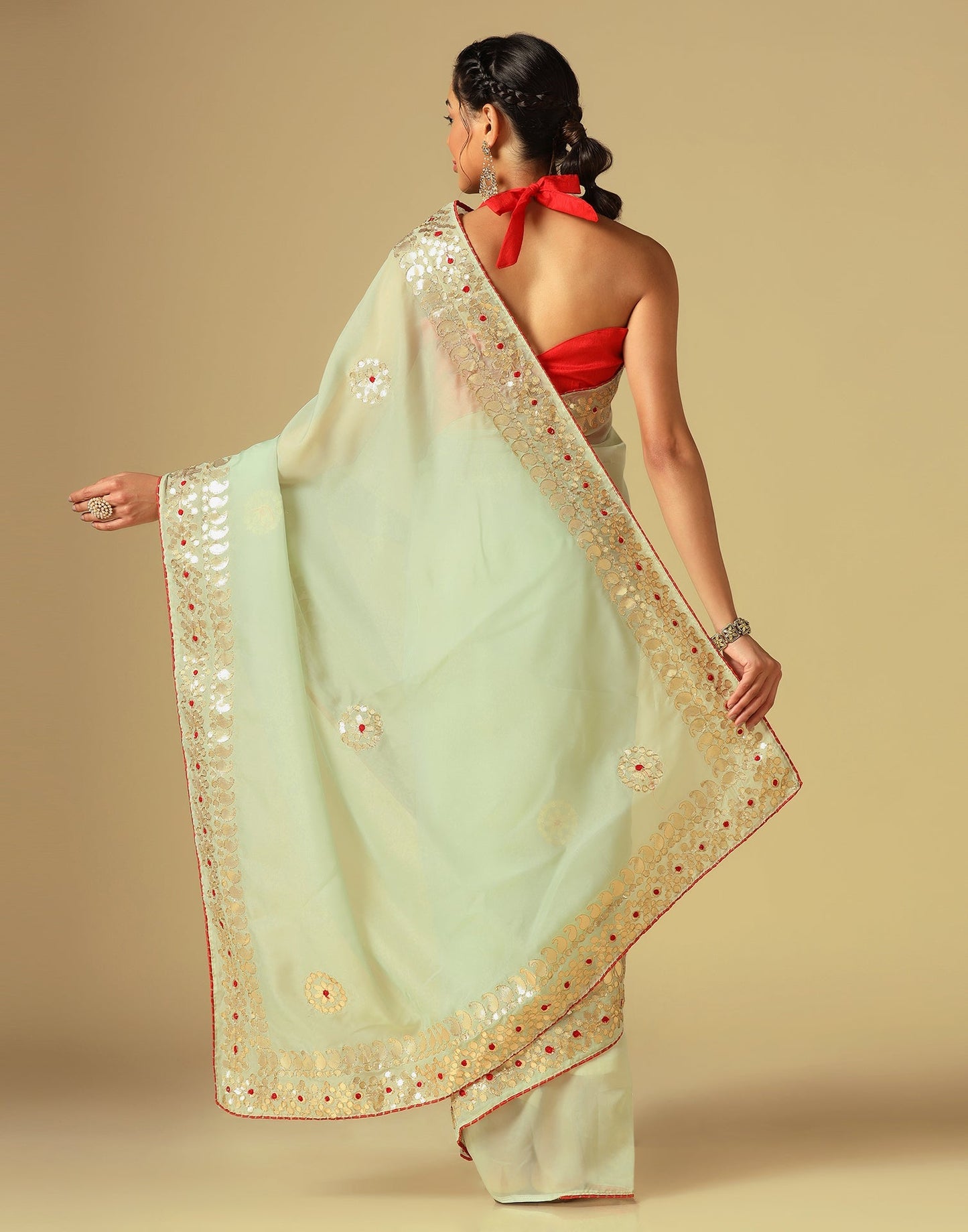 Light Green Silk Embroidery Saree | Leemboodi