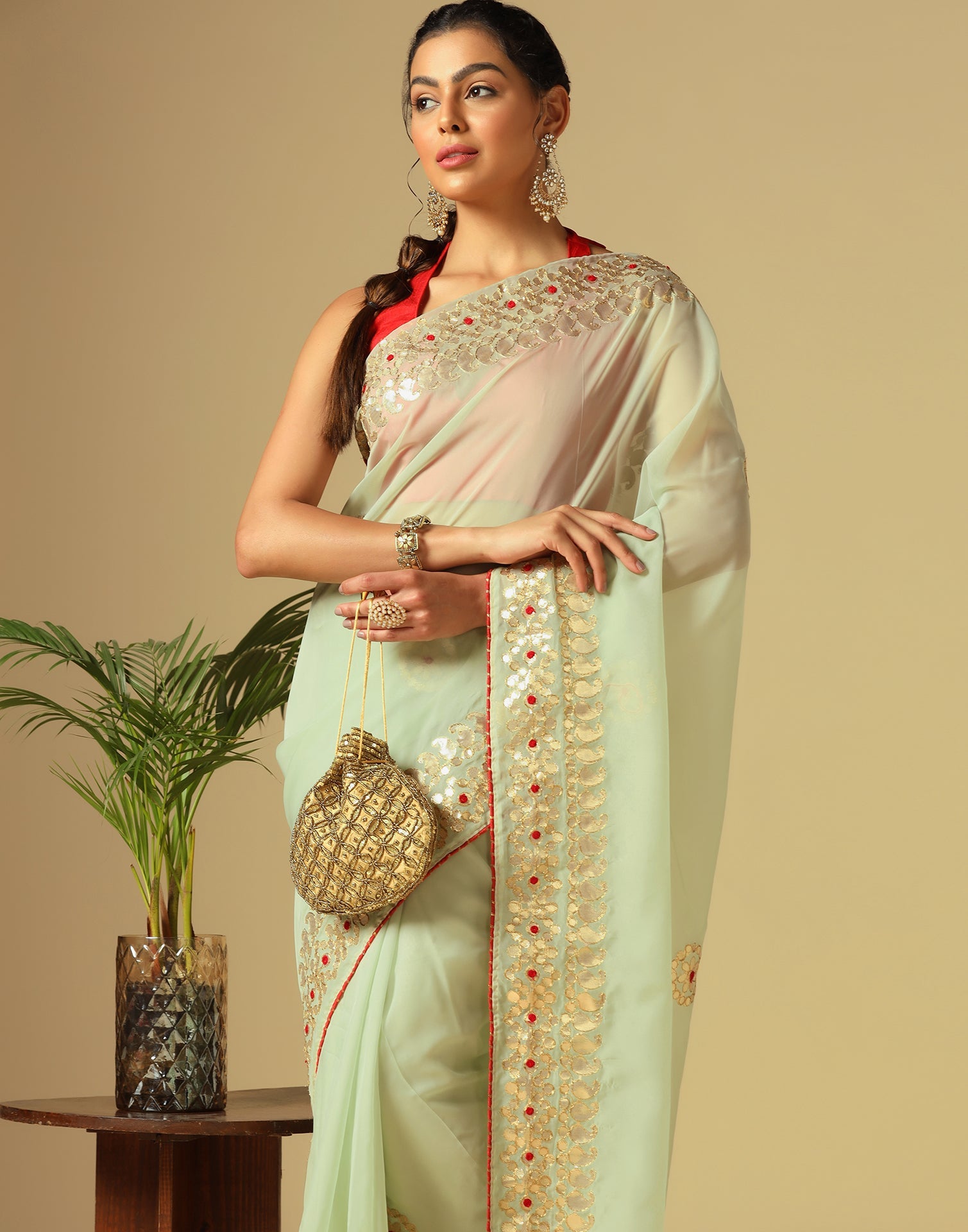 Light Green Silk Embroidery Saree | Leemboodi