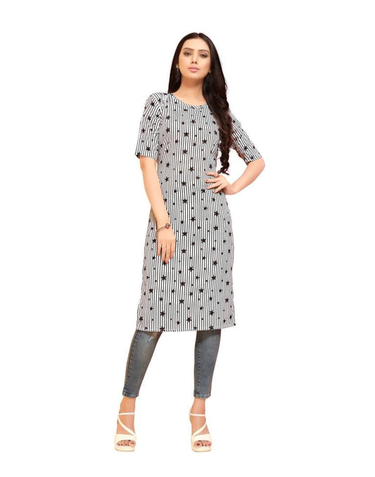 White Printed Crepe Kurti | Sudathi