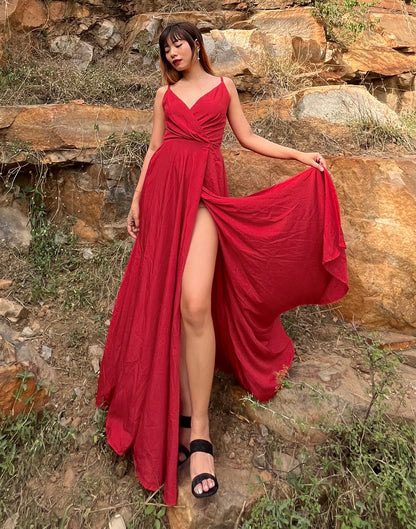 Red Slit Dress | Sudathi
