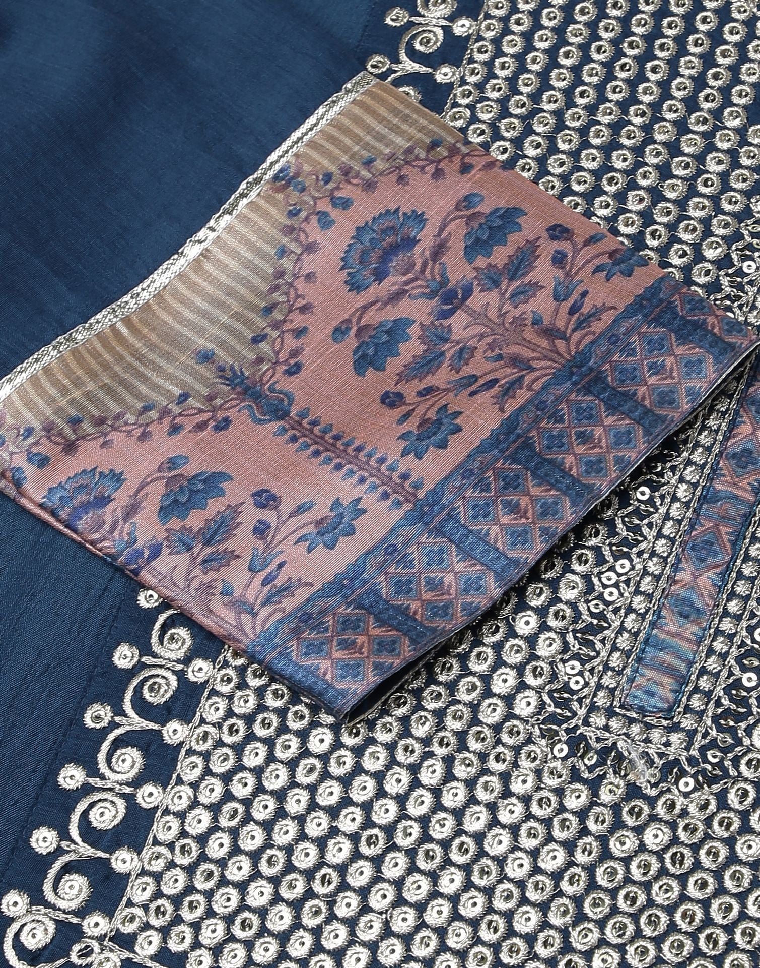 Blue Chinnon Embroidery Straight Kurti With Pant And Dupatta | Sudathi