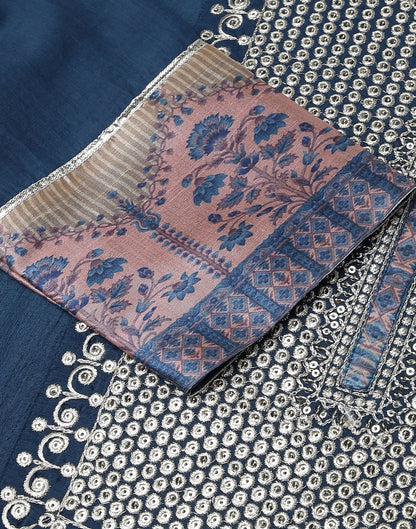 Blue Chinnon Embroidery Straight Kurti With Pant And Dupatta | Sudathi