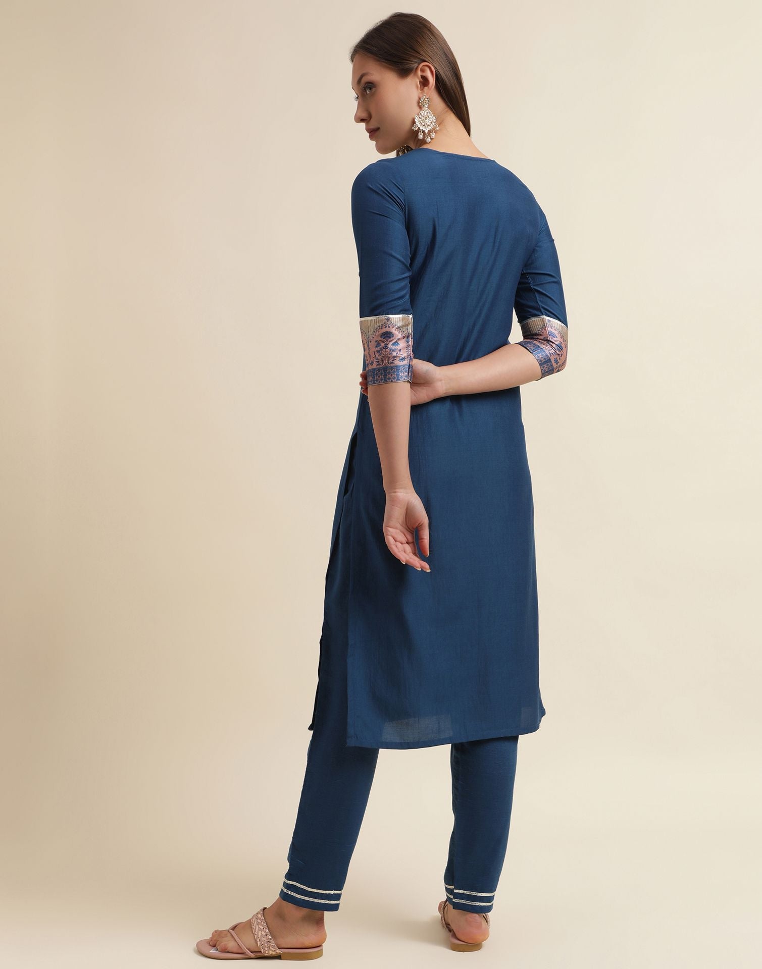 Blue Chinnon Embroidery Straight Kurti With Pant And Dupatta | Sudathi