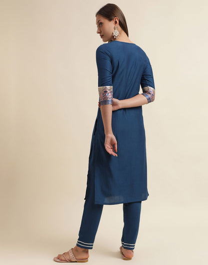 Blue Chinnon Embroidery Straight Kurti With Pant And Dupatta | Sudathi