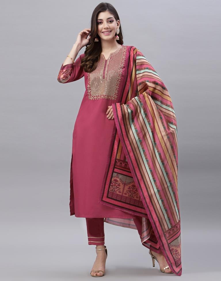 Rose Pink Kurti With Pant And Dupatta | Sudathi