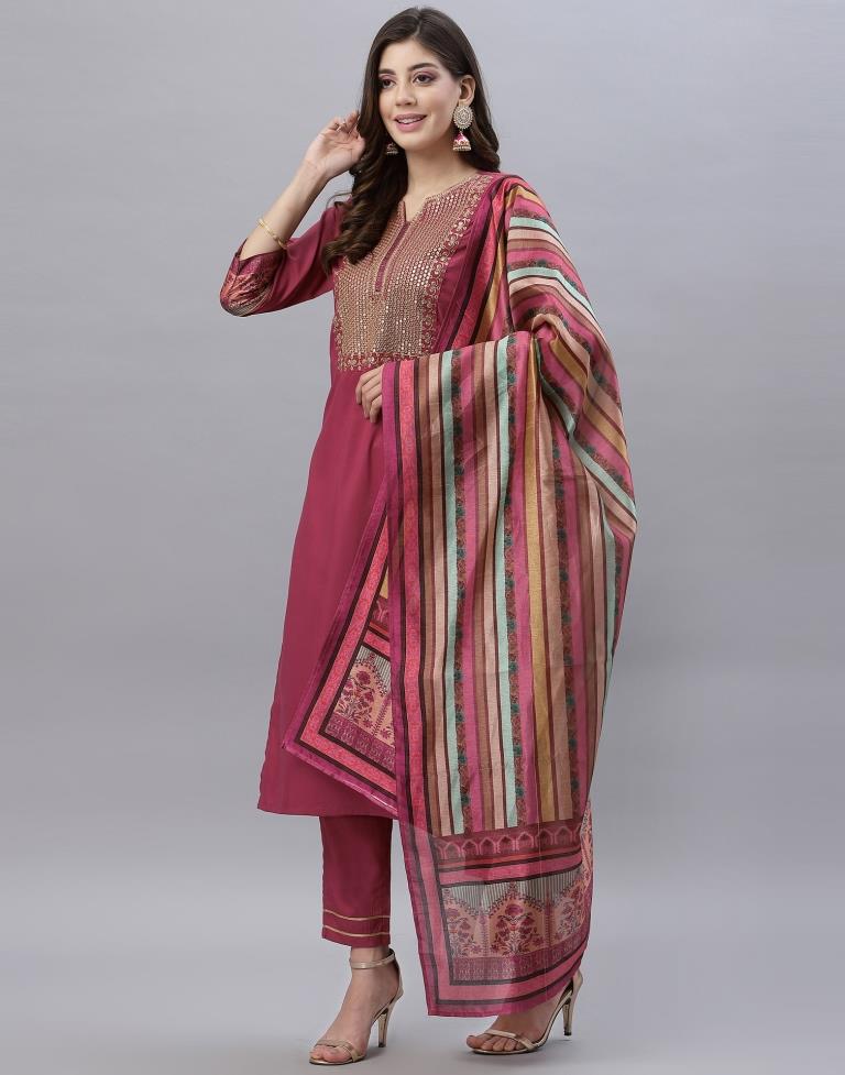 Rose Pink Kurti With Pant And Dupatta | Sudathi