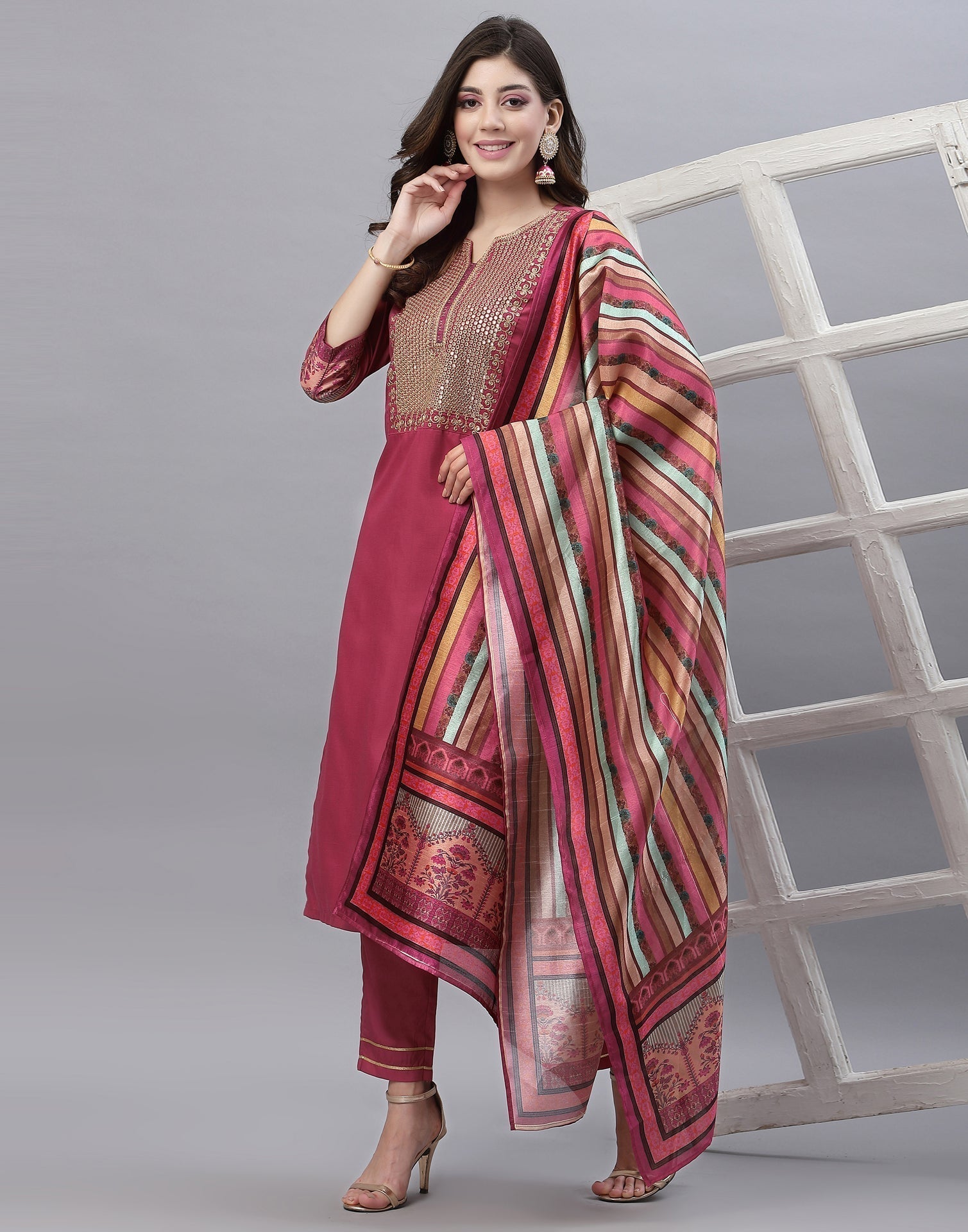 Rose Pink Kurti With Pant And Dupatta | Sudathi