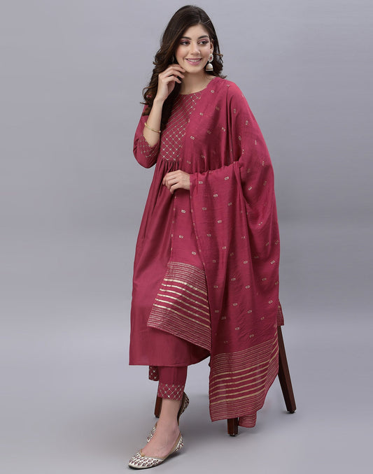 Onion Pink Kurti With Pant And Dupatta | Leemboodi