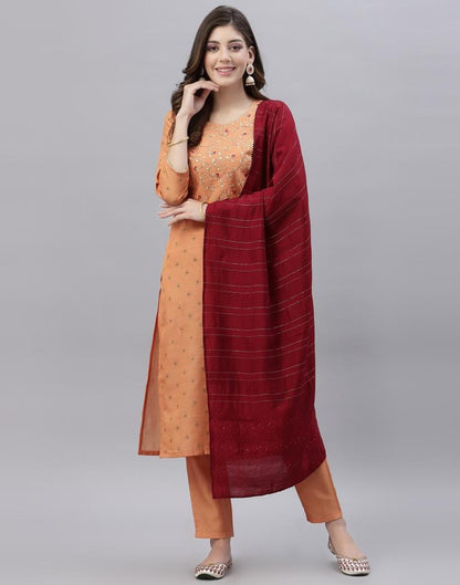 Pastel Orange Kurti With Pant And Dupatta | Leemboodi