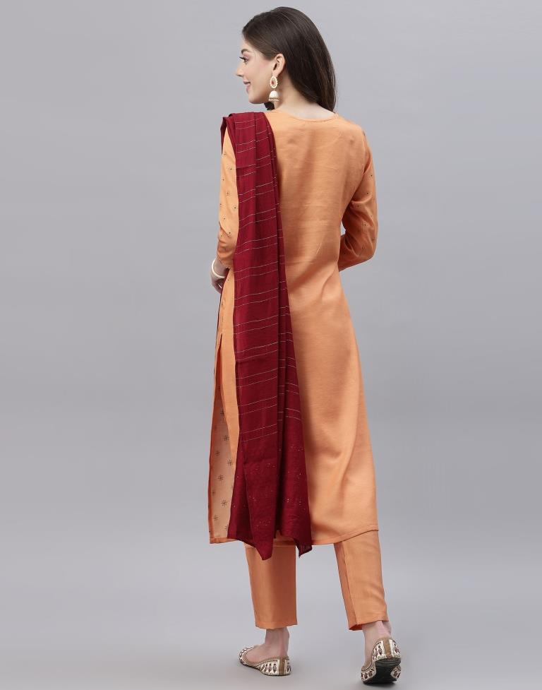 Pastel Orange Kurti With Pant And Dupatta | Leemboodi