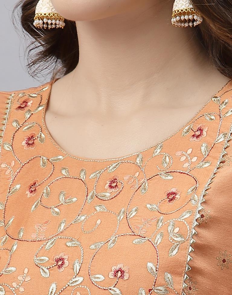 Pastel Orange Kurti With Pant And Dupatta | Leemboodi