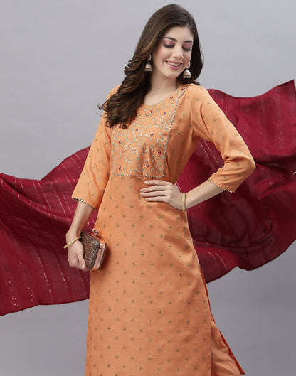 Pastel Orange Kurti With Pant And Dupatta | Leemboodi