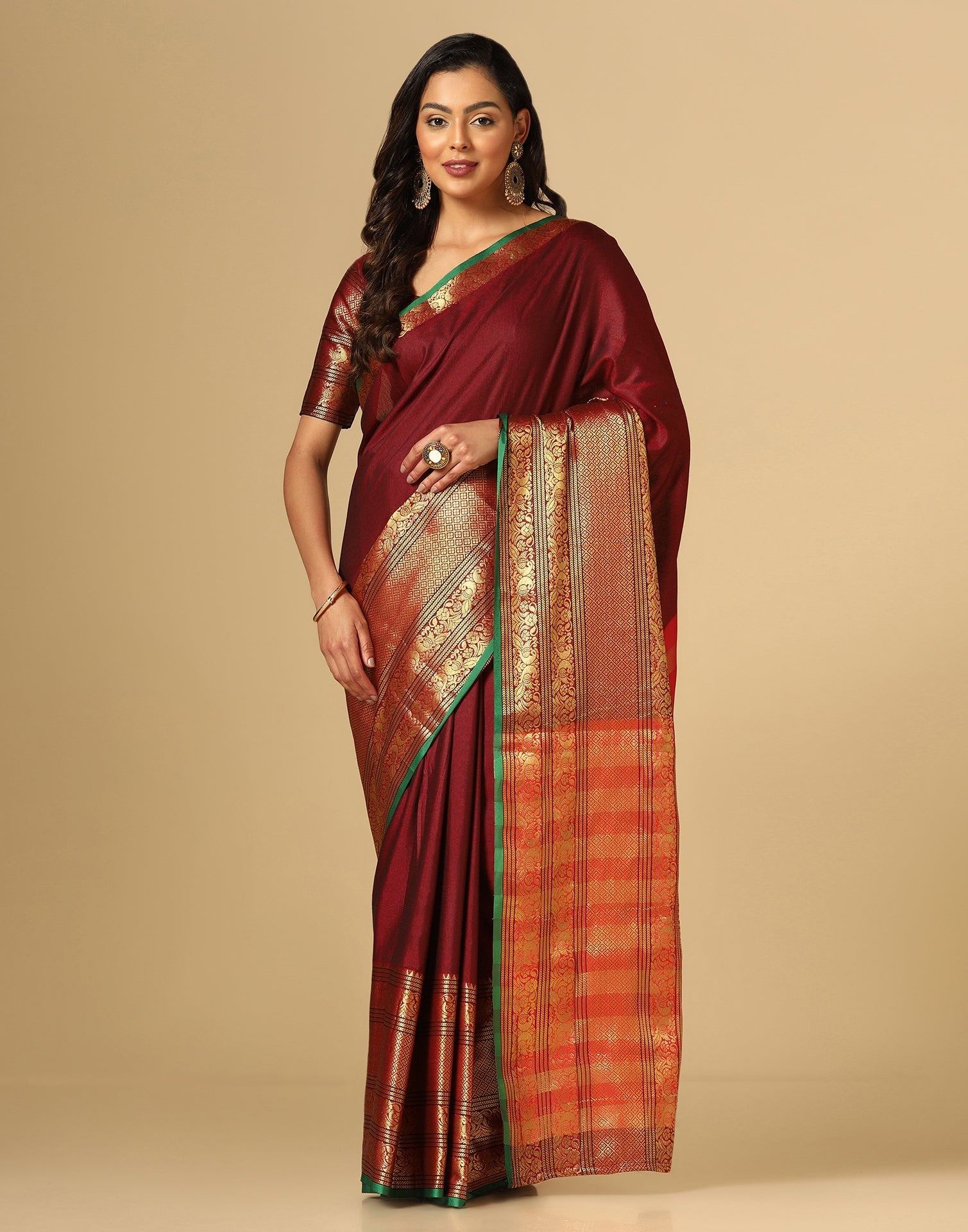 Maroon Silk Woven Saree | Sudathi