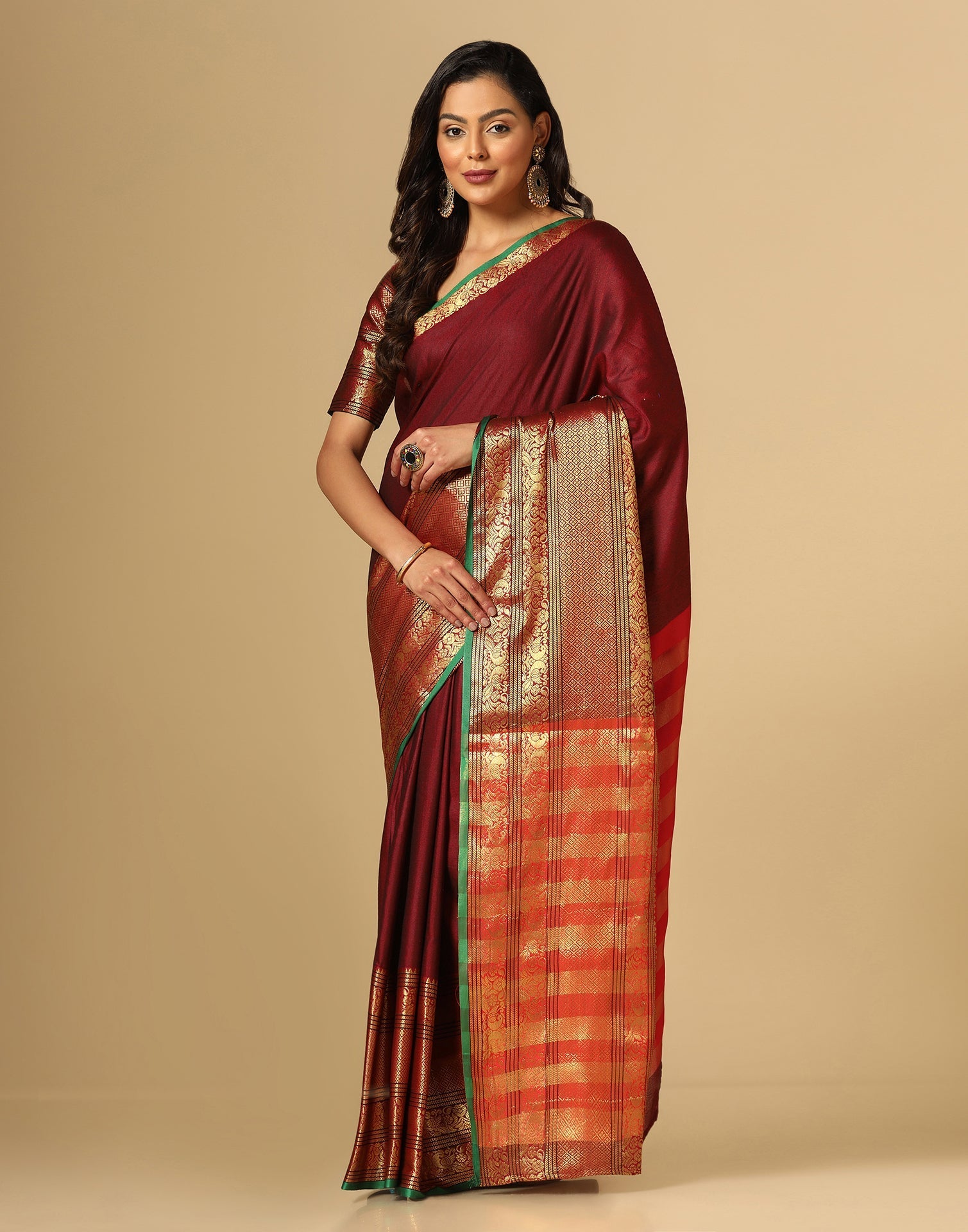 Maroon Silk Woven Saree | Sudathi