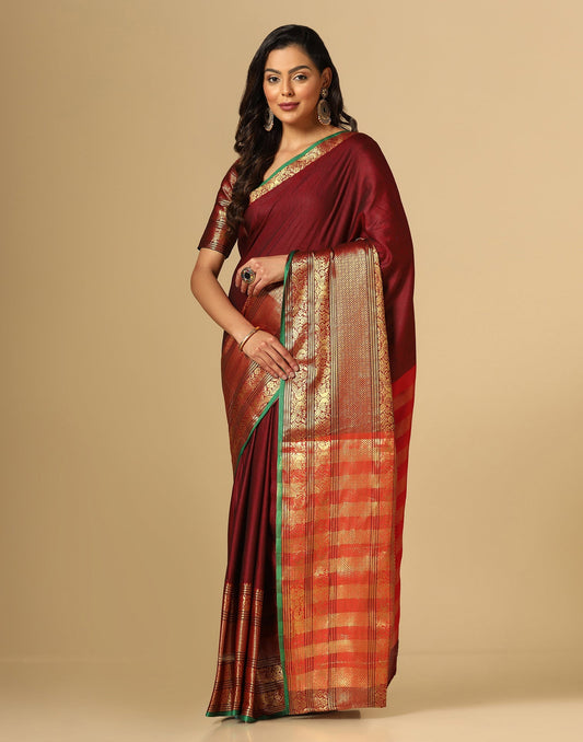 Maroon Silk Woven Saree | Sudathi