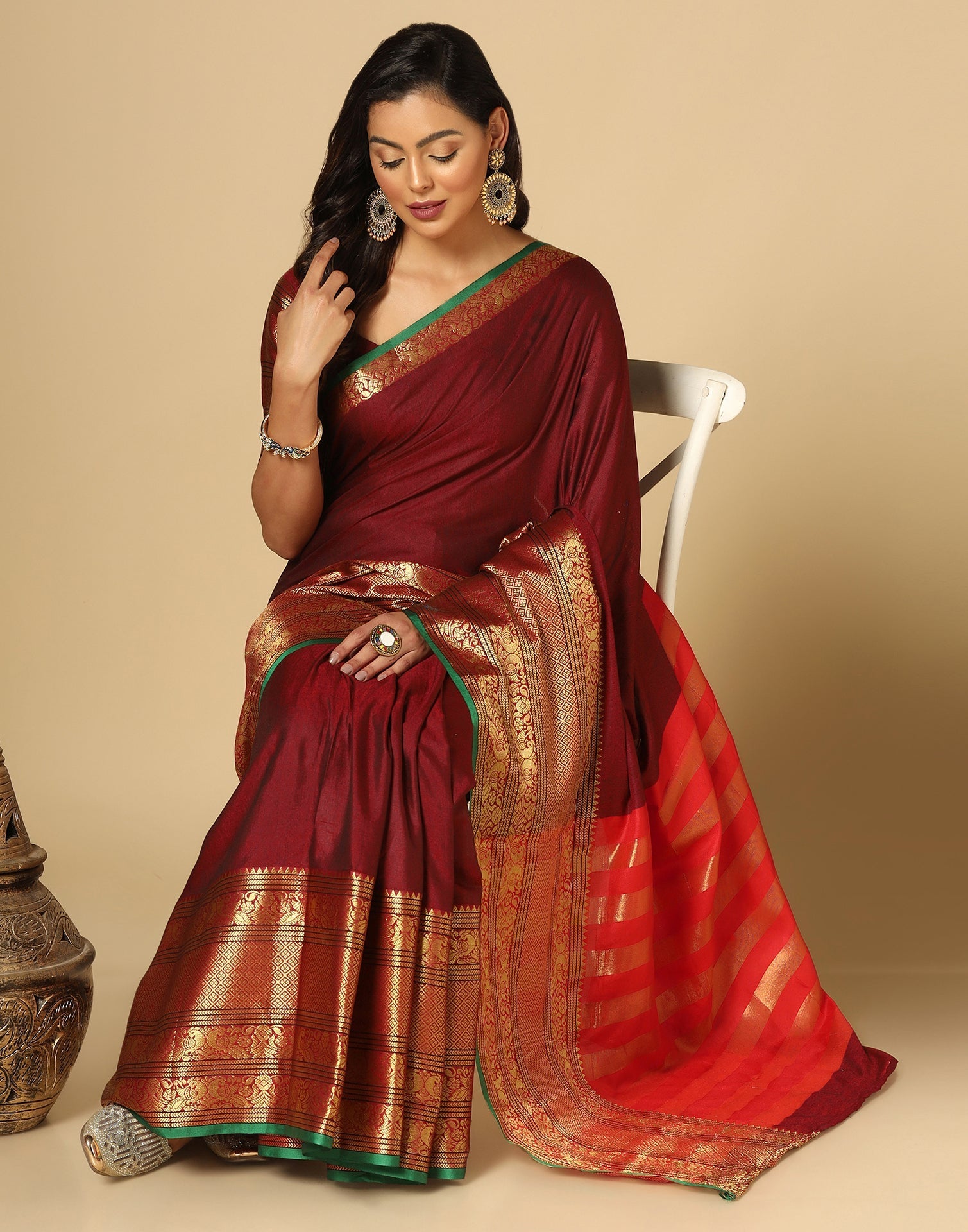 Maroon Silk Woven Saree | Sudathi
