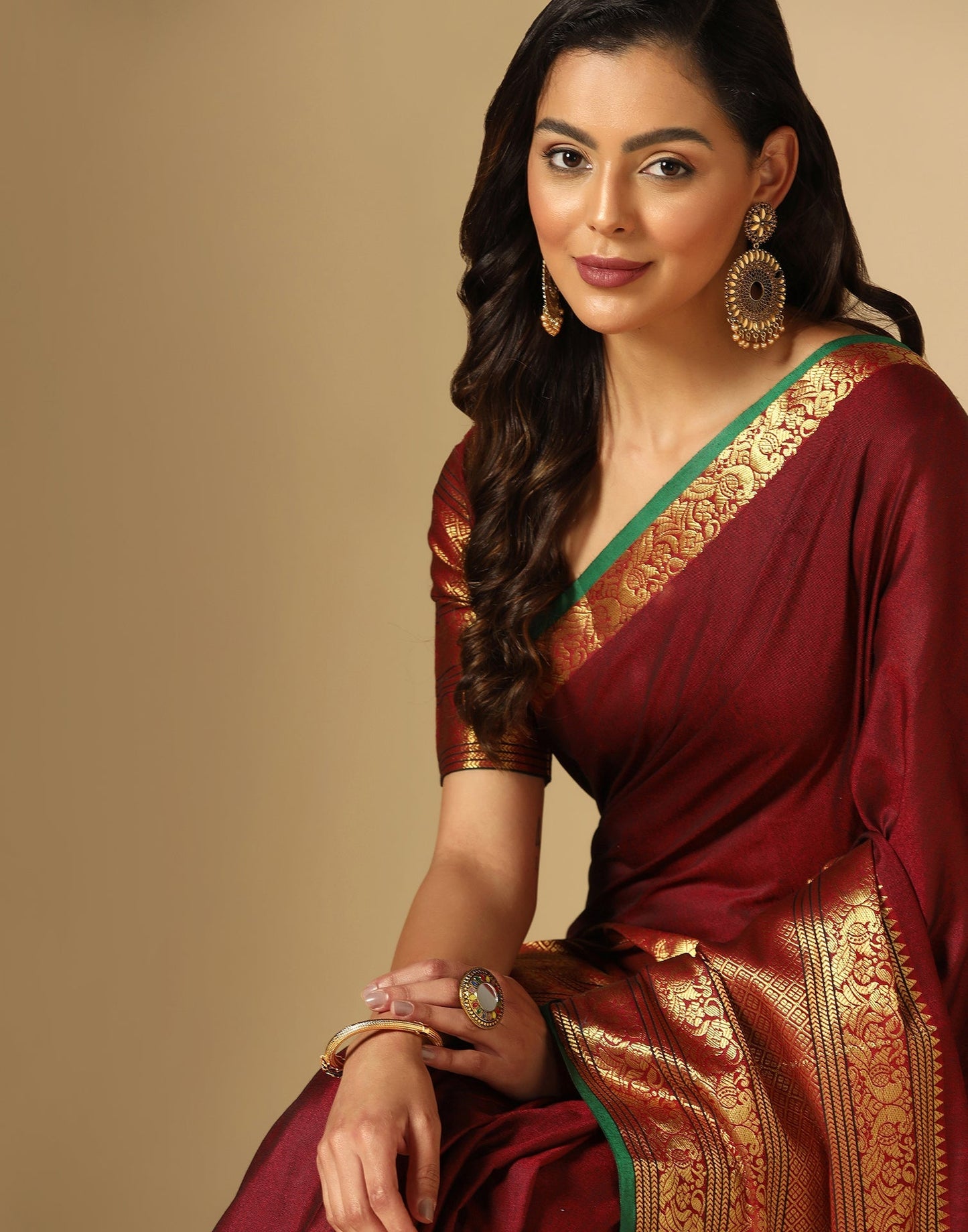 Maroon Silk Woven Saree | Sudathi