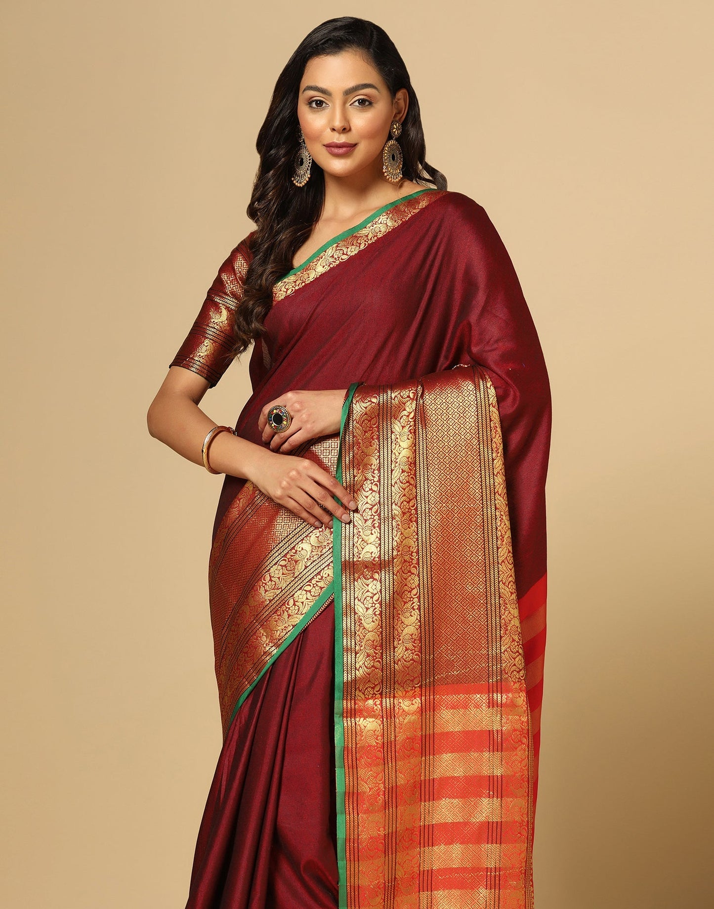 Maroon Silk Woven Saree | Sudathi