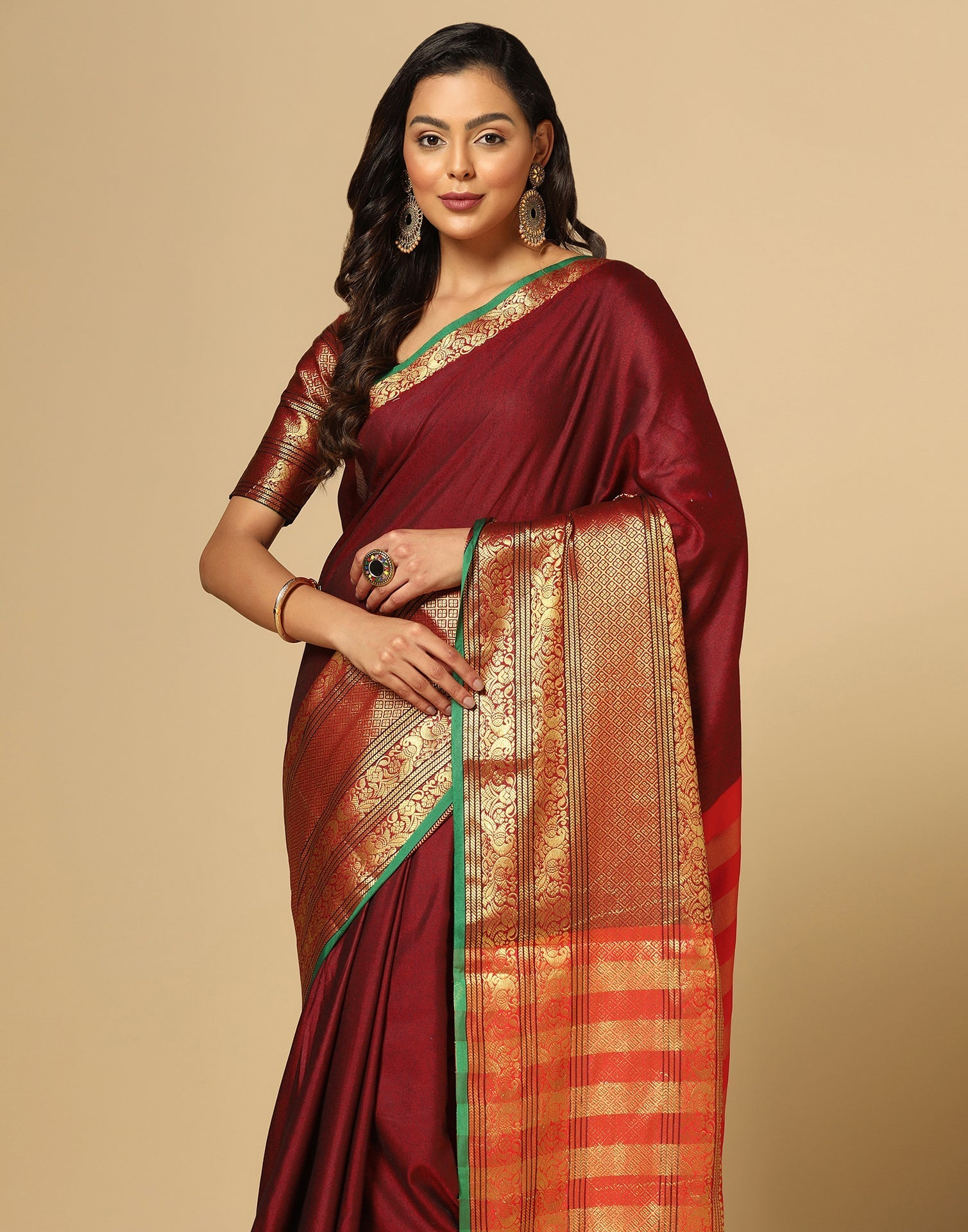 Maroon Silk Woven Saree | Sudathi