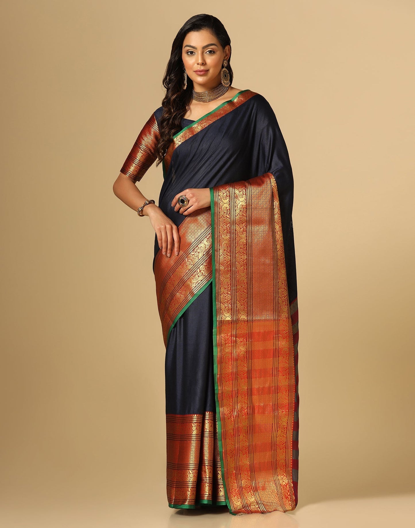 Navy Blue Silk Woven Saree | Sudathi
