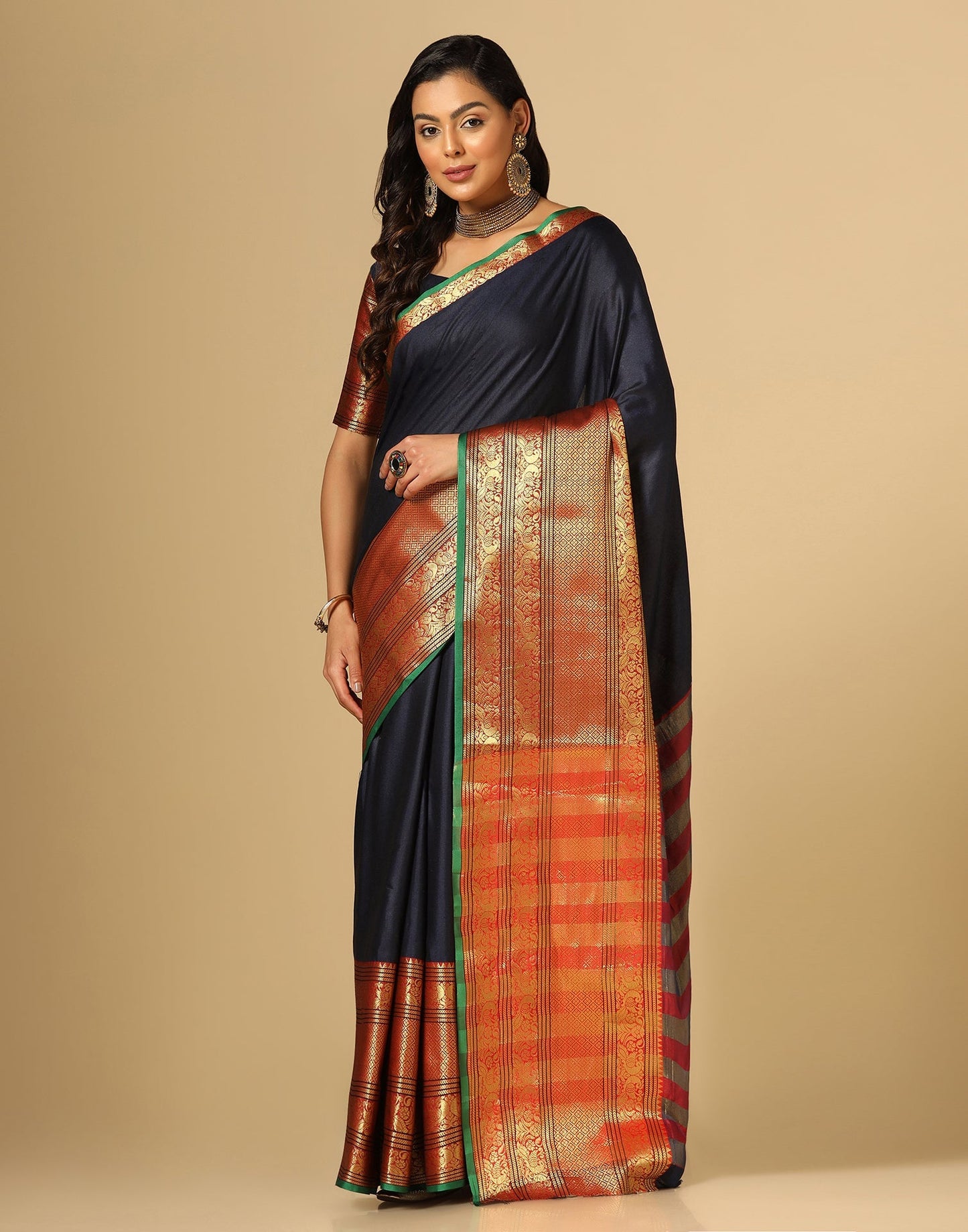 Navy Blue Silk Woven Saree | Sudathi