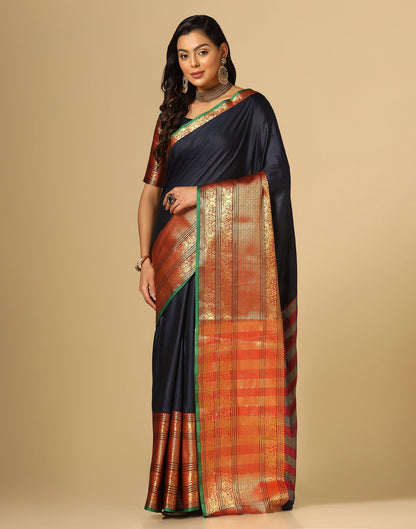 Navy Blue Silk Woven Saree | Sudathi