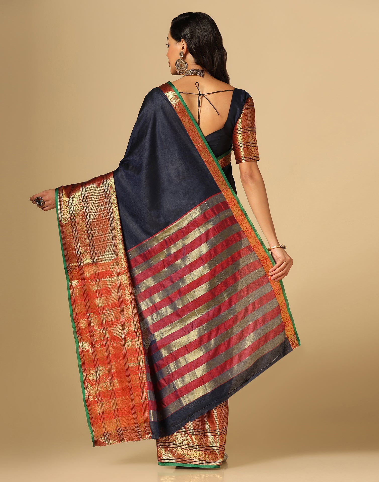 Navy Blue Silk Woven Saree | Sudathi