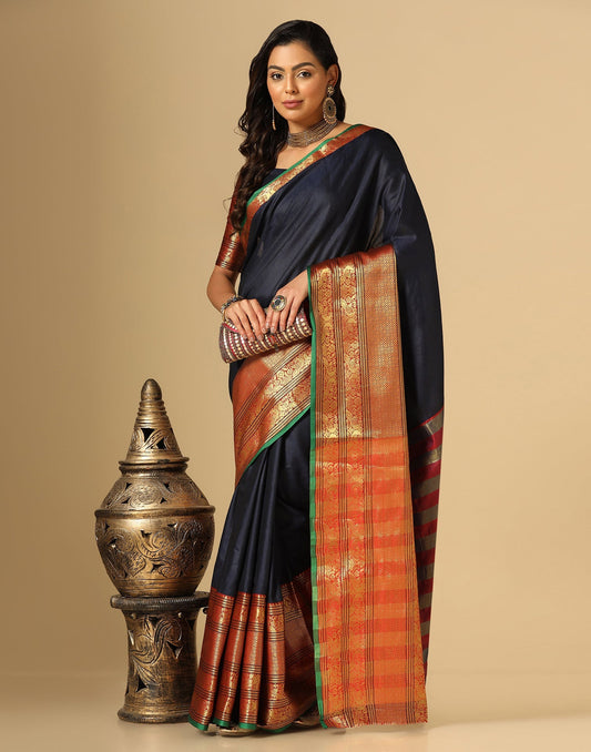 Navy Blue Silk Woven Saree | Sudathi