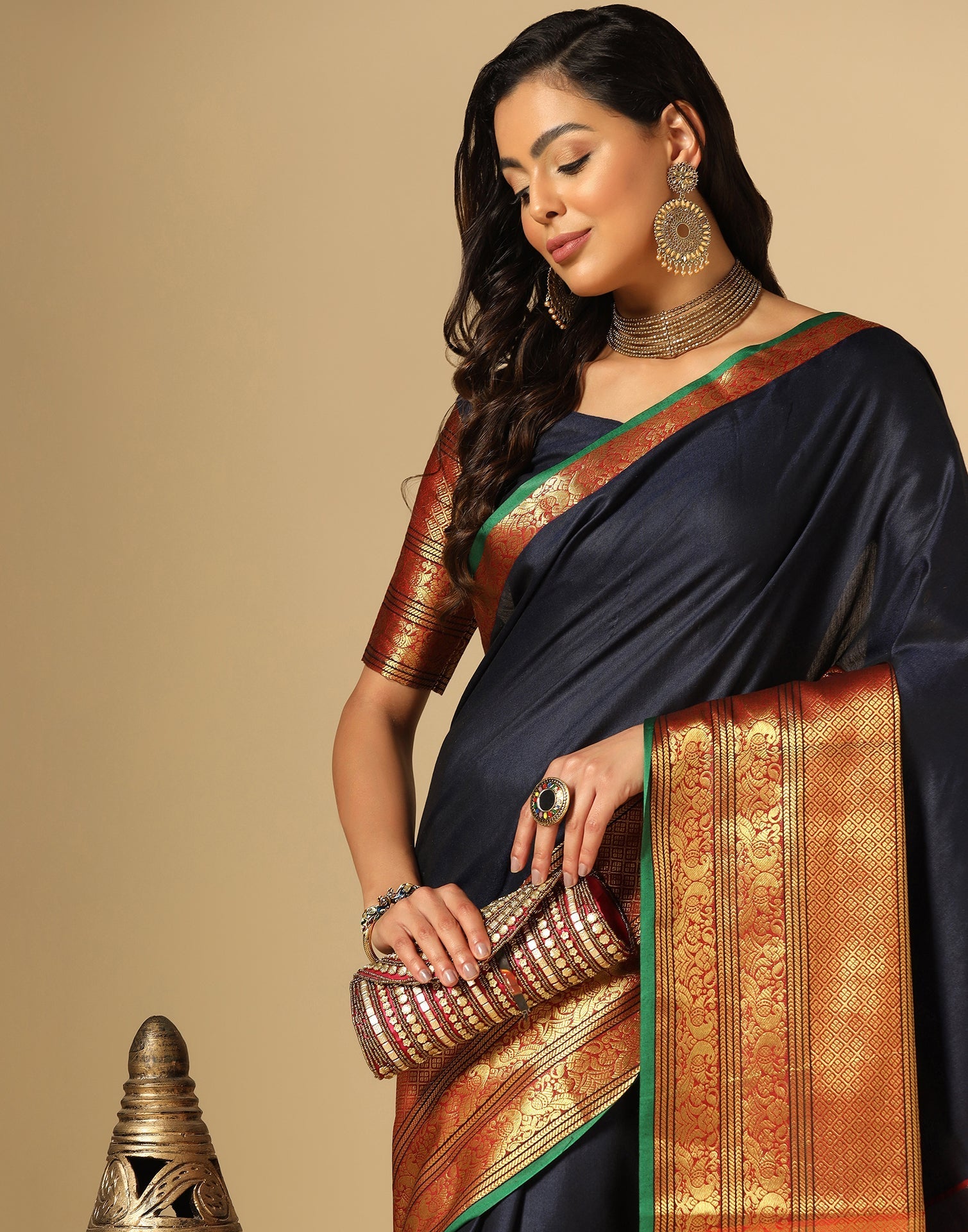 Navy Blue Silk Woven Saree | Sudathi