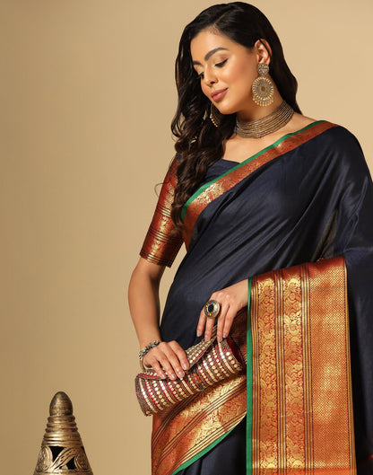 Navy Blue Silk Woven Saree | Sudathi