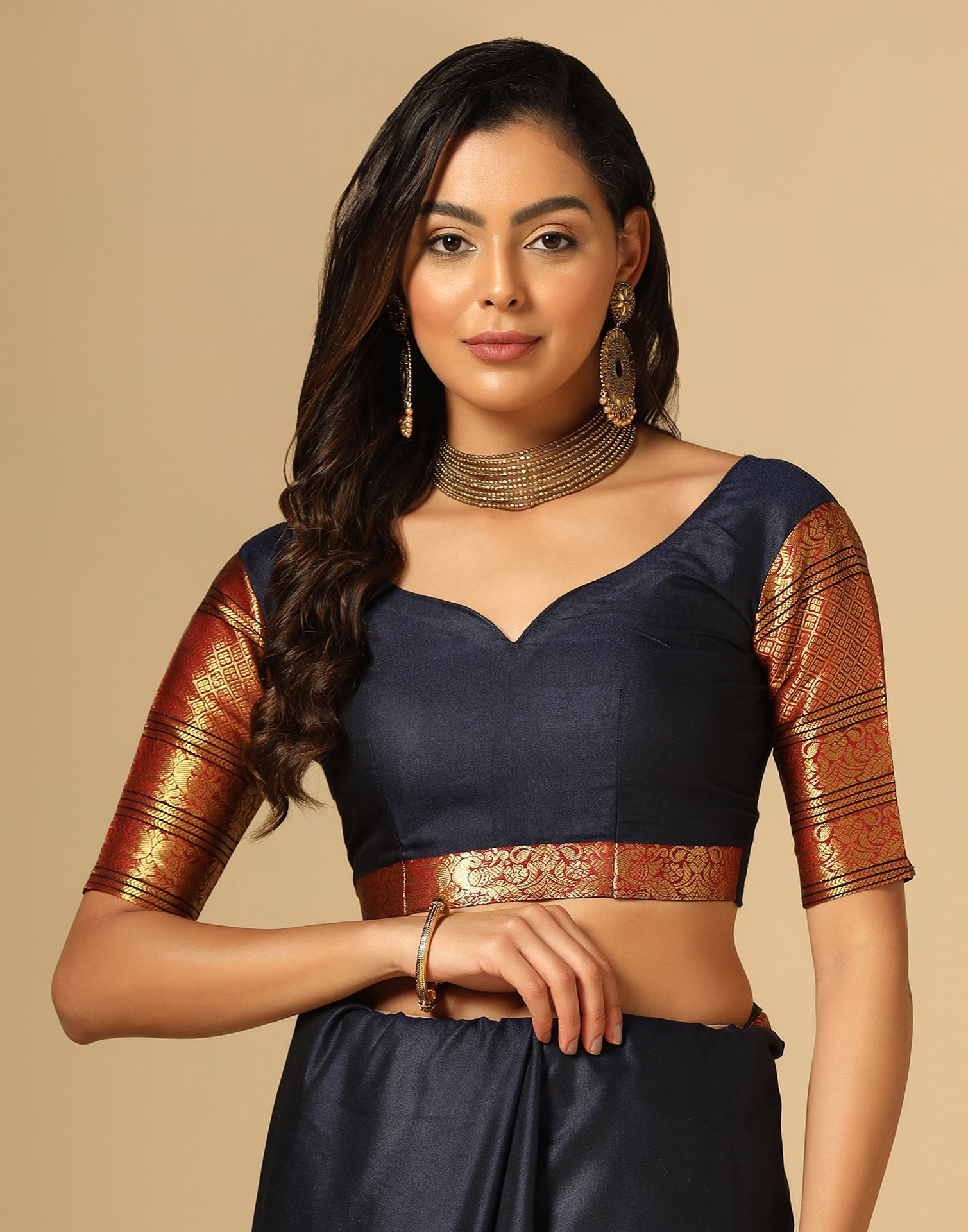 Navy Blue Silk Woven Saree | Sudathi