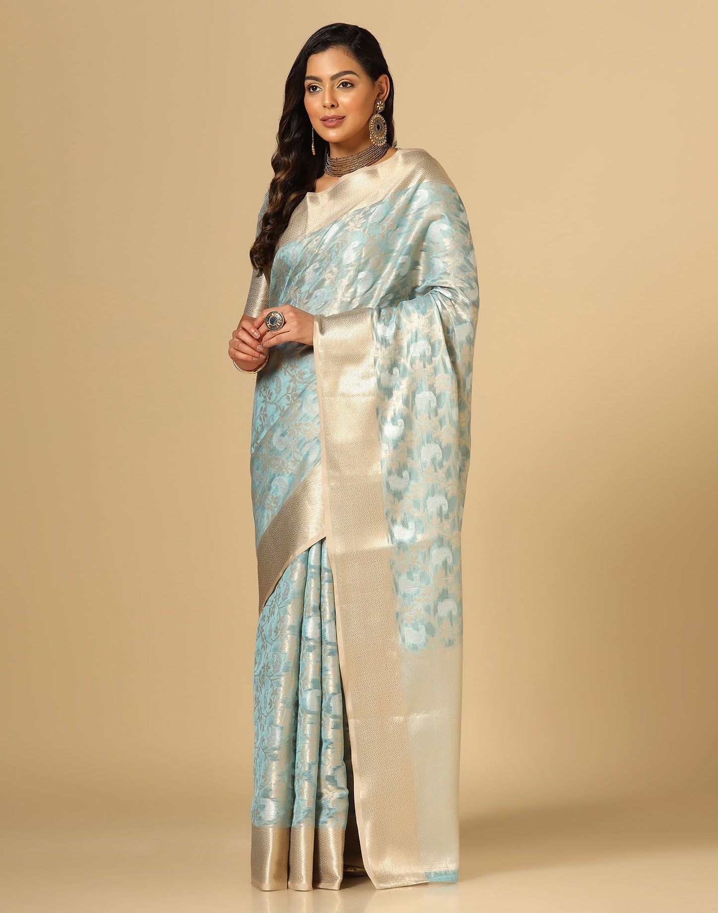 Light Blue Silk Jacquard Saree | Leemboodi