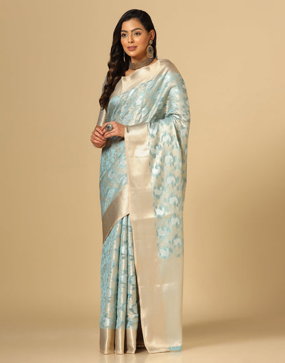 Light Blue Silk Jacquard Saree | Leemboodi