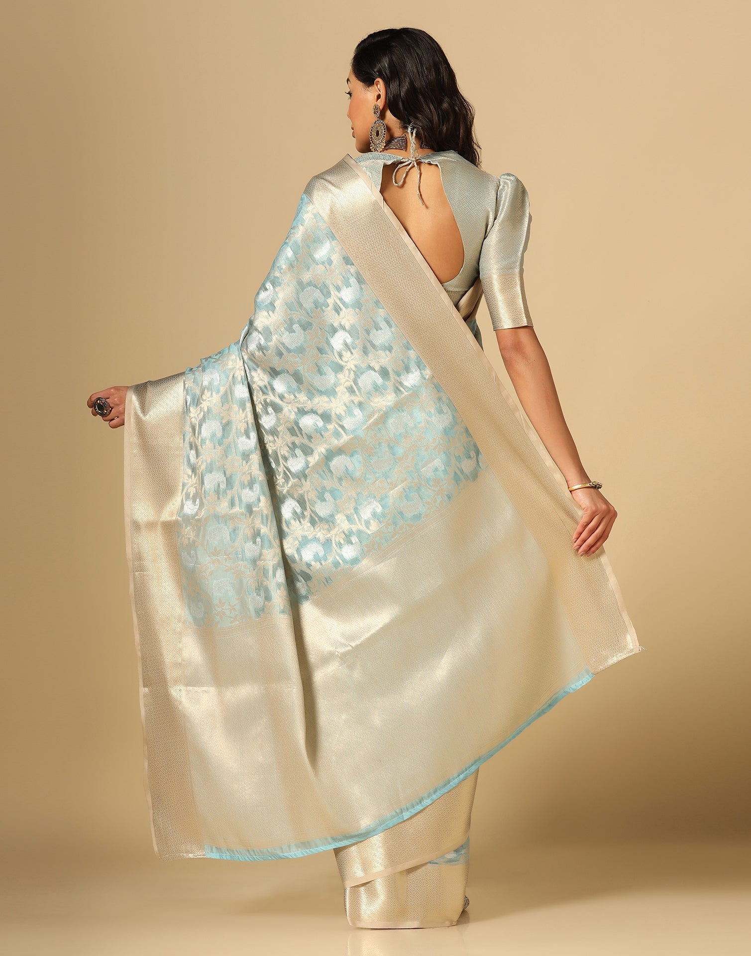 Light Blue Silk Jacquard Saree | Leemboodi