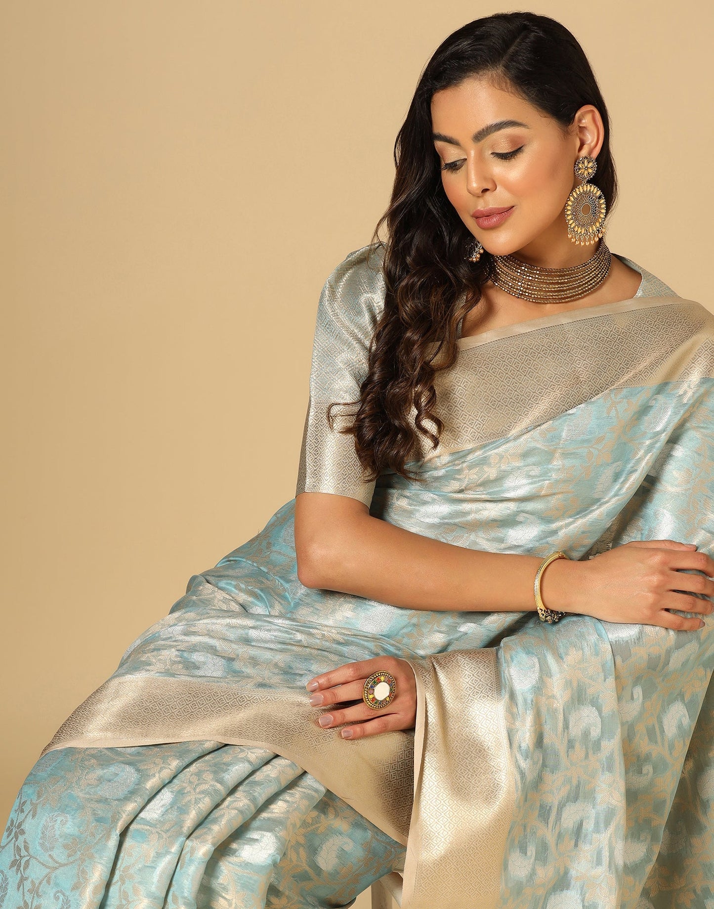 Light Blue Silk Jacquard Saree | Leemboodi