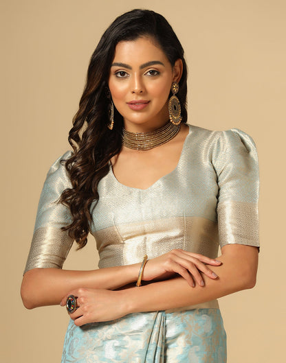 Light Blue Silk Jacquard Saree | Leemboodi