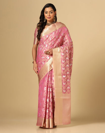 Light Pink & Gold Silk Jacquard Saree | Leemboodi
