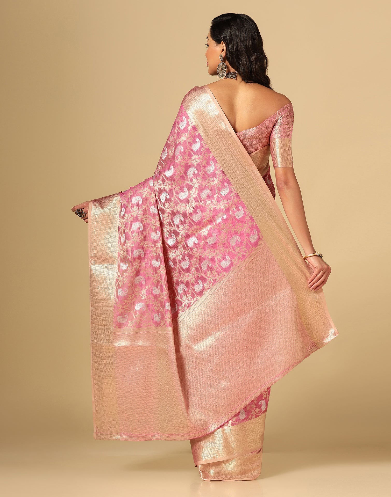 Light Pink & Gold Silk Jacquard Saree | Leemboodi
