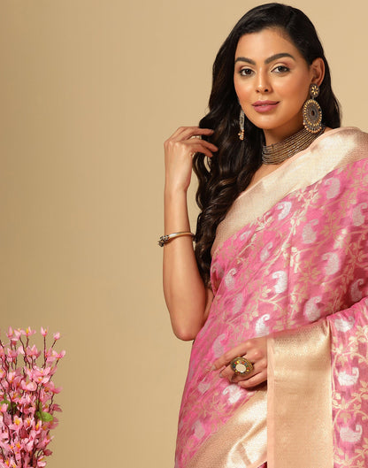 Light Pink & Gold Silk Jacquard Saree | Leemboodi