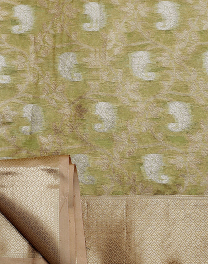 Light Green & Gold Silk Jacquard Saree | Leemboodi