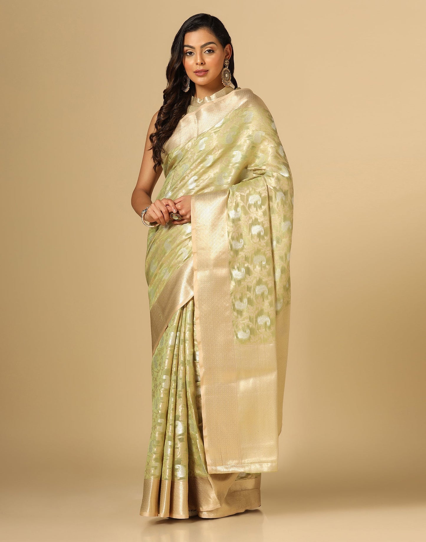 Light Green & Gold Silk Jacquard Saree | Leemboodi